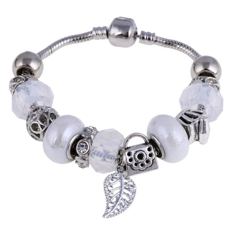 Image of White Mat Crystal Charm Silver Bracelet