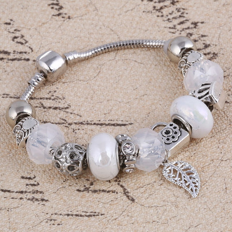 Image of White Mat Crystal Charm Silver Bracelet