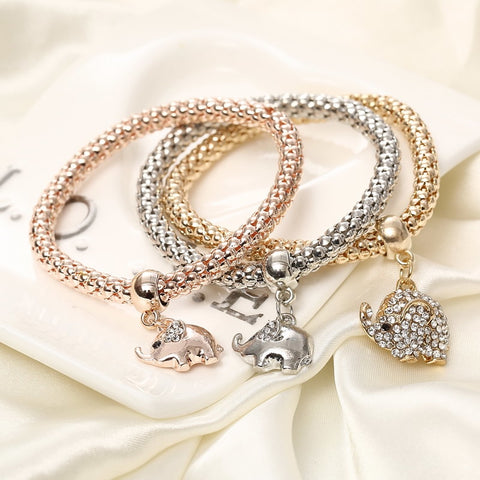 Image of 3 Pcs/Set Elephant Crystal Charm Bracelet