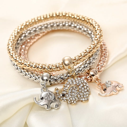 Image of 3 Pcs/Set Elephant Crystal Charm Bracelet