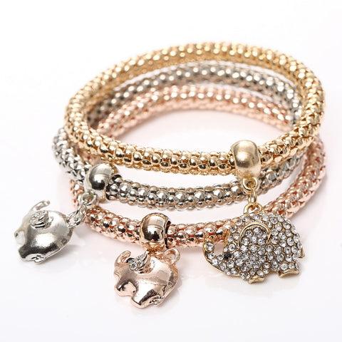 Image of 3 Pcs/Set Elephant Crystal Charm Bracelet