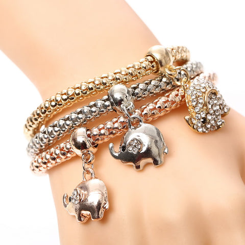 Image of 3 Pcs/Set Elephant Crystal Charm Bracelet