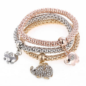 3 Pcs/Set Elephant Crystal Charm Bracelet