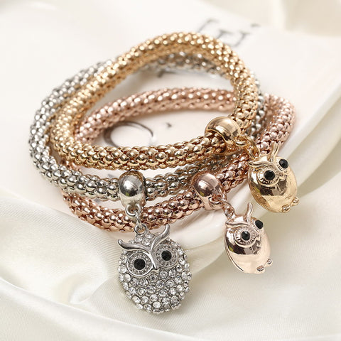 Image of 3 Pcs/Set Owl Charm Bracelet