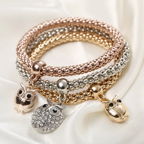 Image of 3 Pcs/Set Owl Charm Bracelet