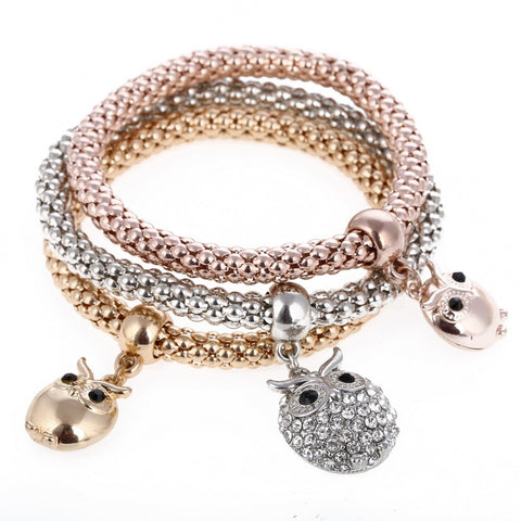 Image of 3 Pcs/Set Owl Charm Bracelet