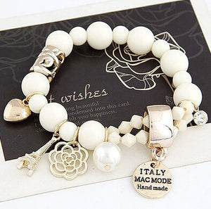 White Italy Charms Crystal  Elastic Force Bracelet - Hand made