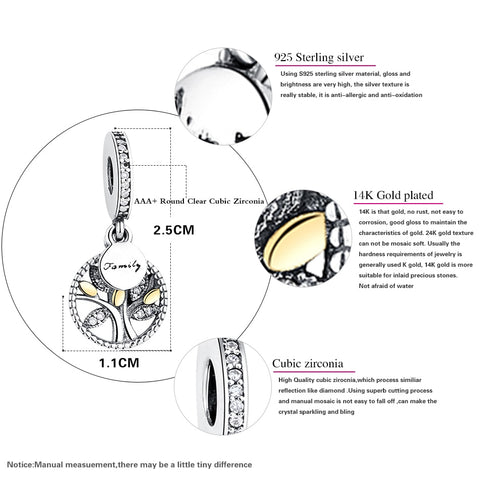 Image of Luxury Family Tree with Cubic Zirconia Bead 925 Sterling Silver