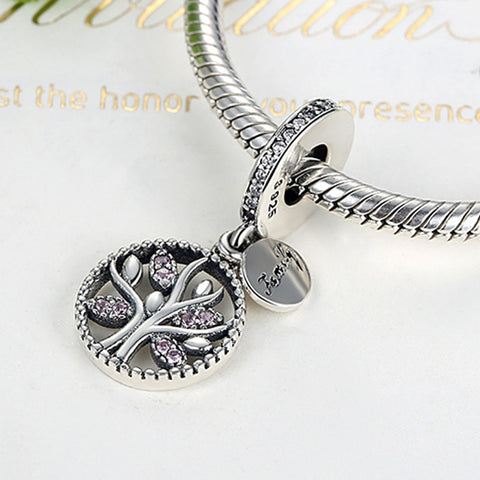 Image of Luxury Family Tree with Cubic Zirconia Bead 925 Sterling Silver