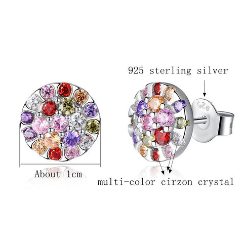 Image of Rainbow Cubic Zircon Flower Earrings - 925 Sterling Silver