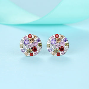 Rainbow Cubic Zircon Flower Earrings - 925 Sterling Silver