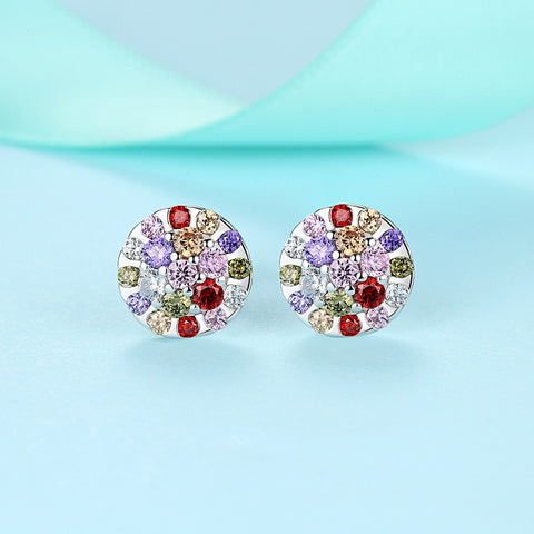 Image of Rainbow Cubic Zircon Flower Earrings - 925 Sterling Silver