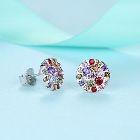 Image of Rainbow Cubic Zircon Flower Earrings - 925 Sterling Silver