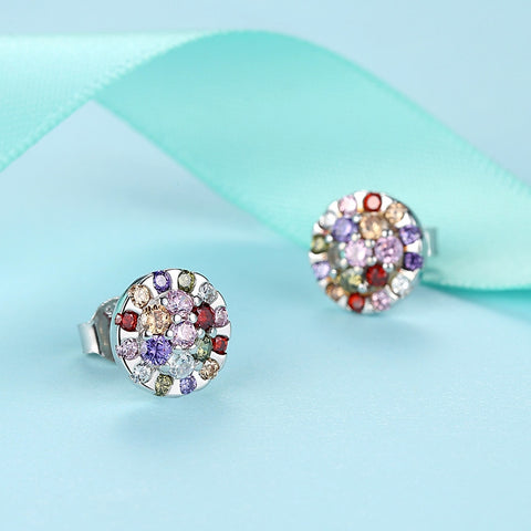 Image of Rainbow Cubic Zircon Flower Earrings - 925 Sterling Silver