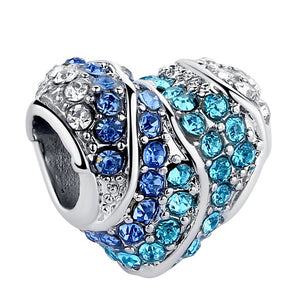 Silver Blue Crystal Heart Bead