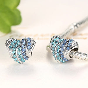 Silver Blue Crystal Heart Bead