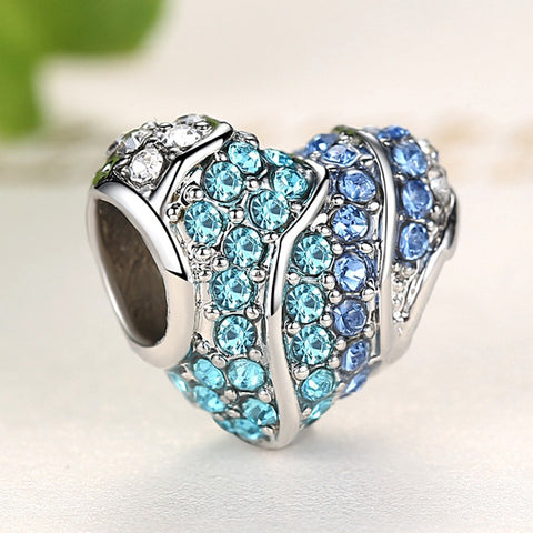 Image of Silver Blue Crystal Heart Bead