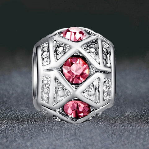 Image of Silver  Sparkling Pink Crystal Bead