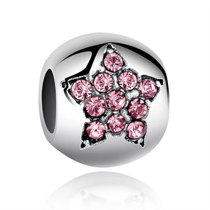 Silver Pink Crystal Wish Star Bead